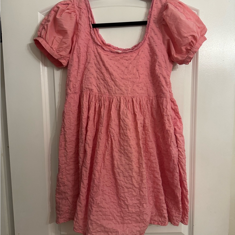 LoveShackFancy Coral Pink Swiss Dot Puff Sleeve Dress